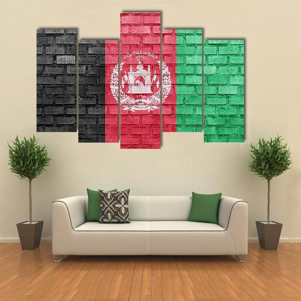 Afghanistan Flag On Bricks Wall Canvas Wall Art-5 Pop-Gallery Wrap-47" x 32"-Tiaracle