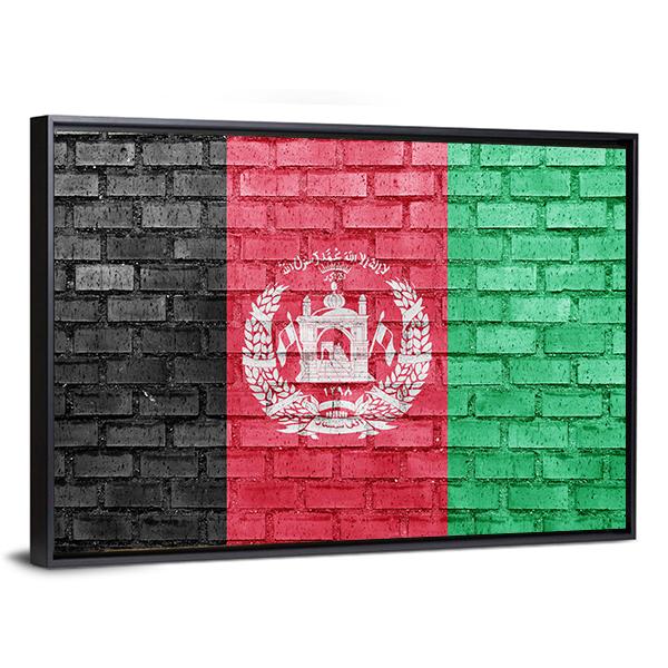 Afghanistan Flag On Bricks Wall Canvas Wall Art-3 Horizontal-Gallery Wrap-25" x 16"-Tiaracle