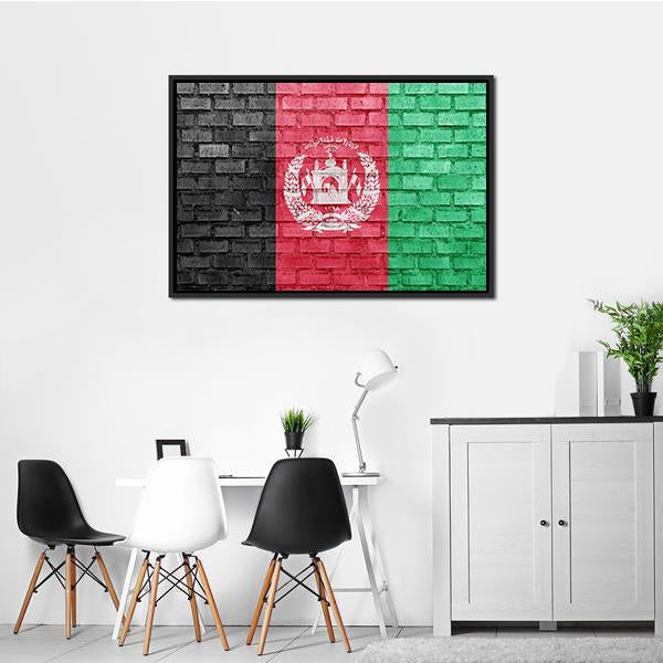 Afghanistan Flag On Bricks Wall Canvas Wall Art-3 Horizontal-Gallery Wrap-25" x 16"-Tiaracle