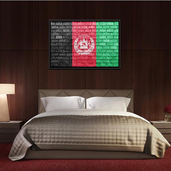 Afghanistan Flag On Bricks Wall Canvas Wall Art-3 Horizontal-Gallery Wrap-25" x 16"-Tiaracle