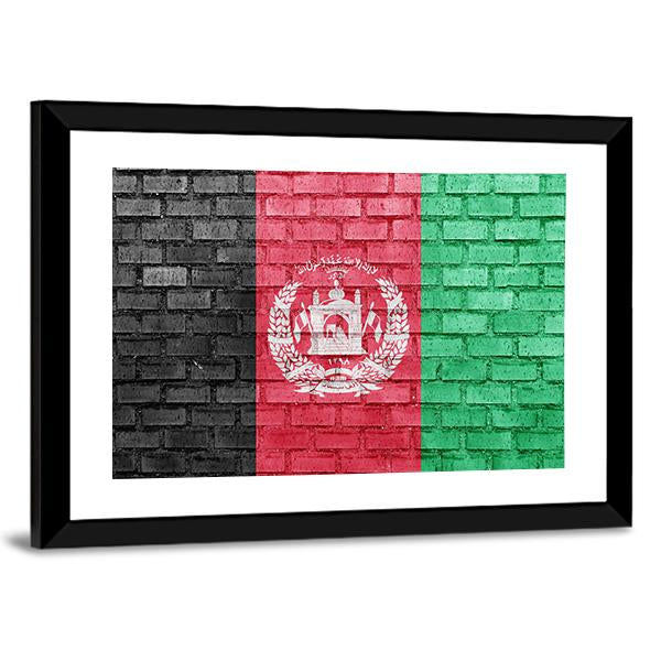 Afghanistan Flag On Bricks Wall Canvas Wall Art-3 Horizontal-Gallery Wrap-25" x 16"-Tiaracle