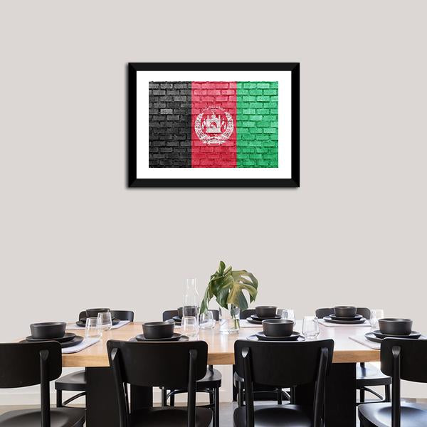 Afghanistan Flag On Bricks Wall Canvas Wall Art-3 Horizontal-Gallery Wrap-25" x 16"-Tiaracle