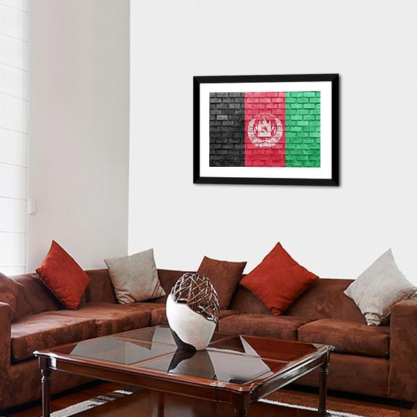 Afghanistan Flag On Bricks Wall Canvas Wall Art-3 Horizontal-Gallery Wrap-25" x 16"-Tiaracle