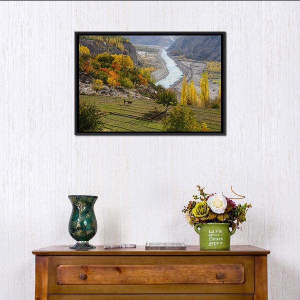 Agricultural Field Near Hunza Valley Canvas Wall Art-1 Piece-Floating Frame-24" x 16"-Tiaracle