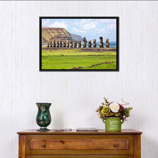 Ahu Tongariki Canvas Wall Art-1 Piece-Floating Frame-24" x 16"-Tiaracle