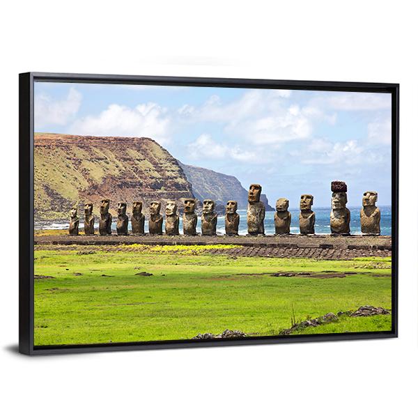 Ahu Tongariki Canvas Wall Art-3 Horizontal-Gallery Wrap-25" x 16"-Tiaracle
