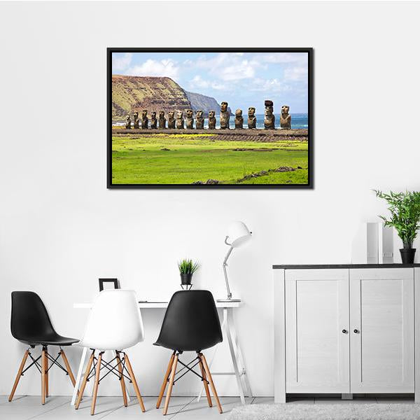 Ahu Tongariki Canvas Wall Art-3 Horizontal-Gallery Wrap-25" x 16"-Tiaracle