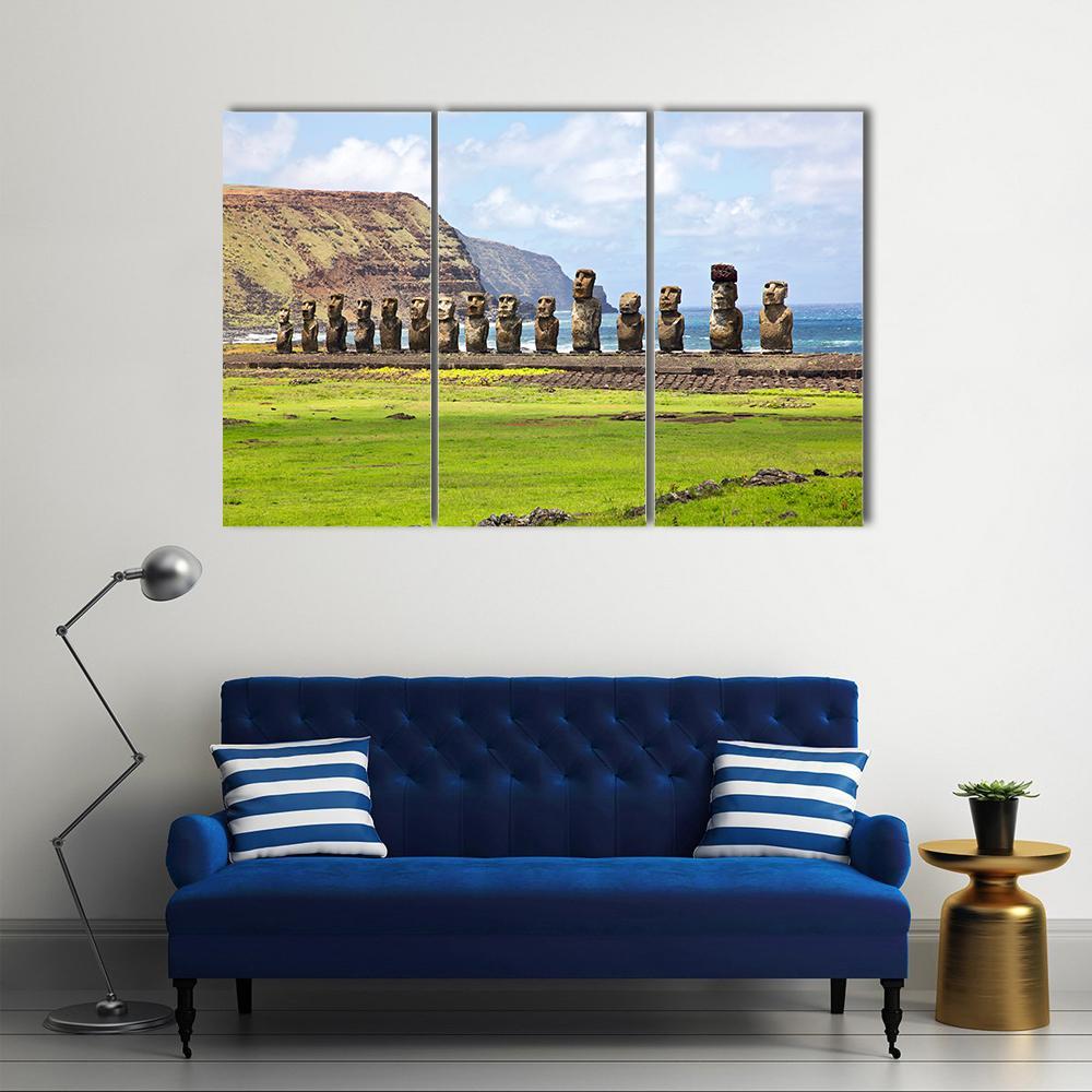 Ahu Tongariki Canvas Wall Art-3 Horizontal-Gallery Wrap-37" x 24"-Tiaracle