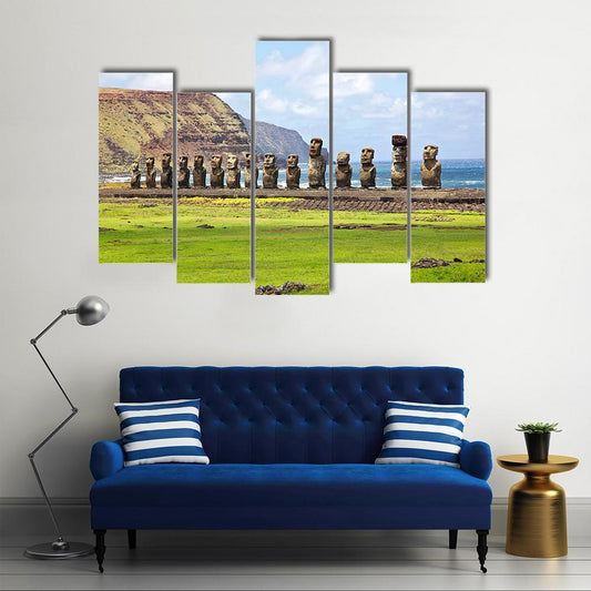 Ahu Tongariki Canvas Wall Art-5 Pop-Gallery Wrap-47" x 32"-Tiaracle