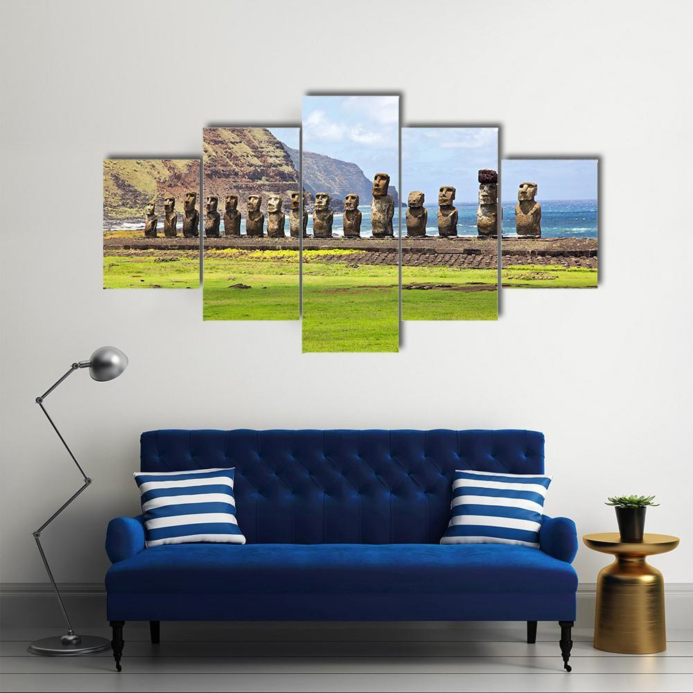 Ahu Tongariki Canvas Wall Art-5 Star-Gallery Wrap-62" x 32"-Tiaracle
