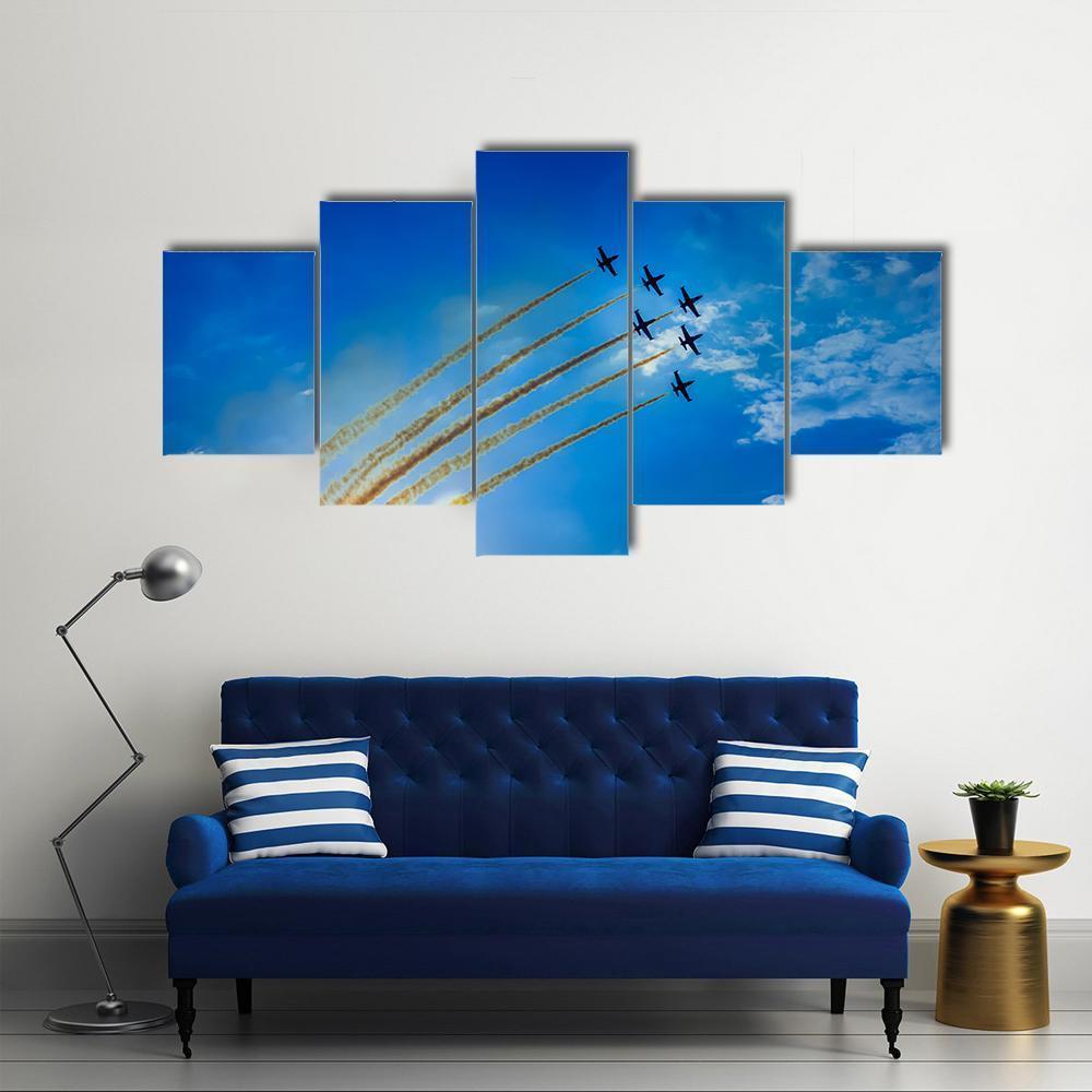 Airplanes On Airshow Canvas Wall Art-5 Star-Gallery Wrap-62" x 32"-Tiaracle
