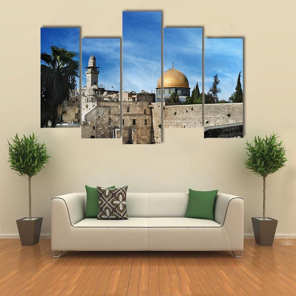 Western Wall In Jerusalem Canvas Wall Art-5 Pop-Gallery Wrap-47" x 32"-Tiaracle