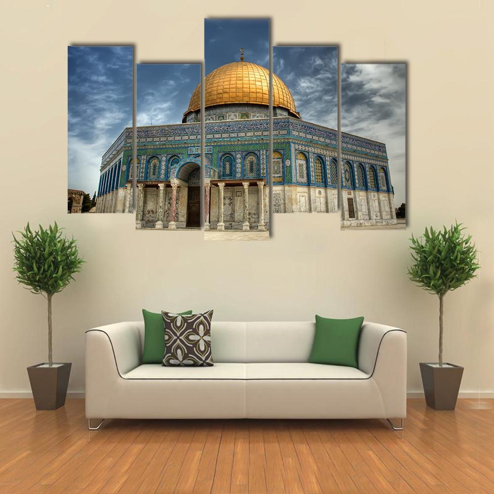 AL Aqsa Mosque In Jerusalem Canvas Wall Art-5 Pop-Gallery Wrap-47" x 32"-Tiaracle