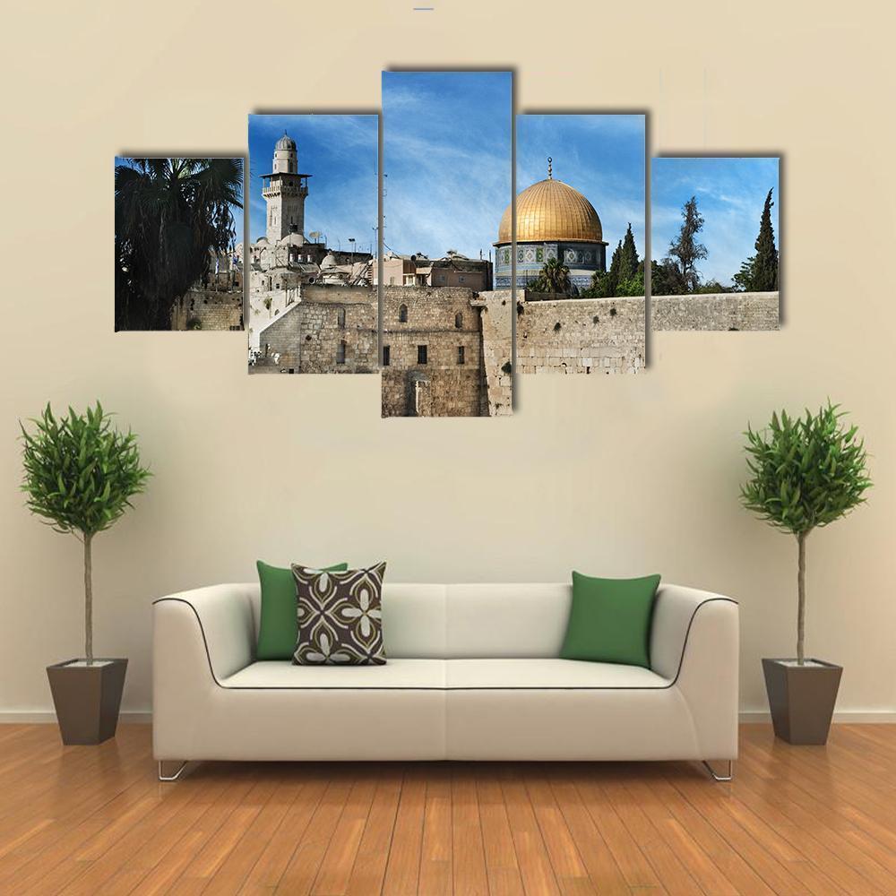 Western Wall In Jerusalem Canvas Wall Art-5 Star-Gallery Wrap-62" x 32"-Tiaracle