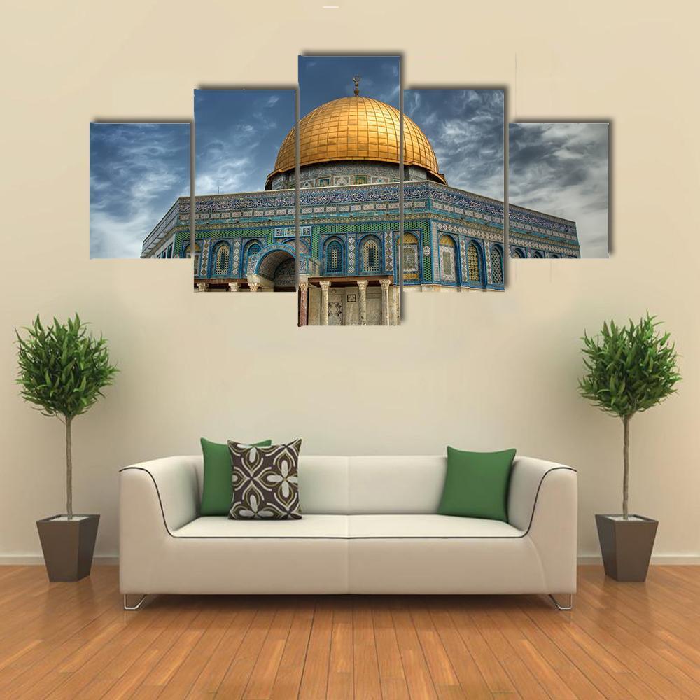 AL Aqsa Mosque In Jerusalem Canvas Wall Art-5 Star-Gallery Wrap-62" x 32"-Tiaracle