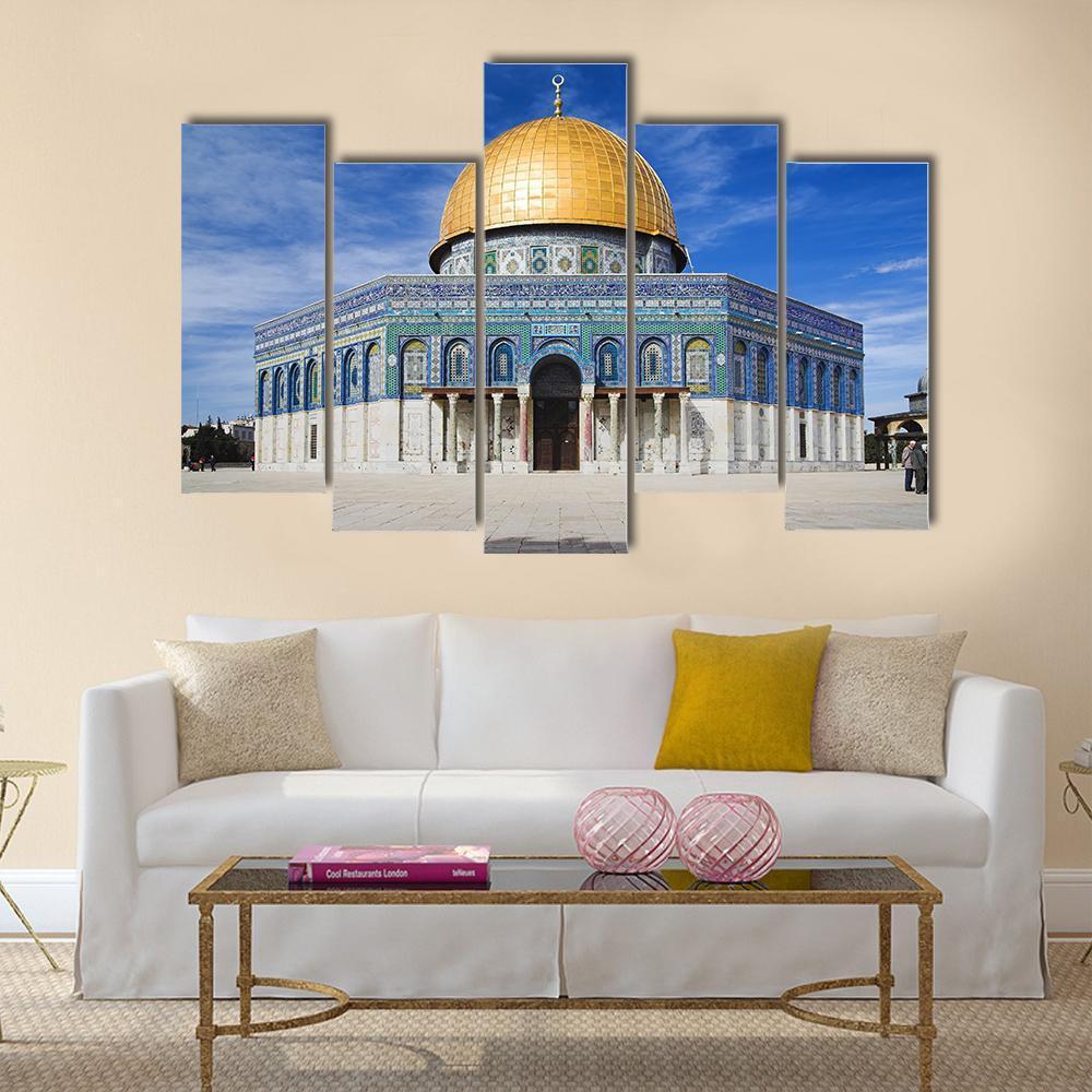 Al Aqsa Mosque In Jerusalem Under Clear Sky Canvas Wall Art-5 Pop-Gallery Wrap-47" x 32"-Tiaracle