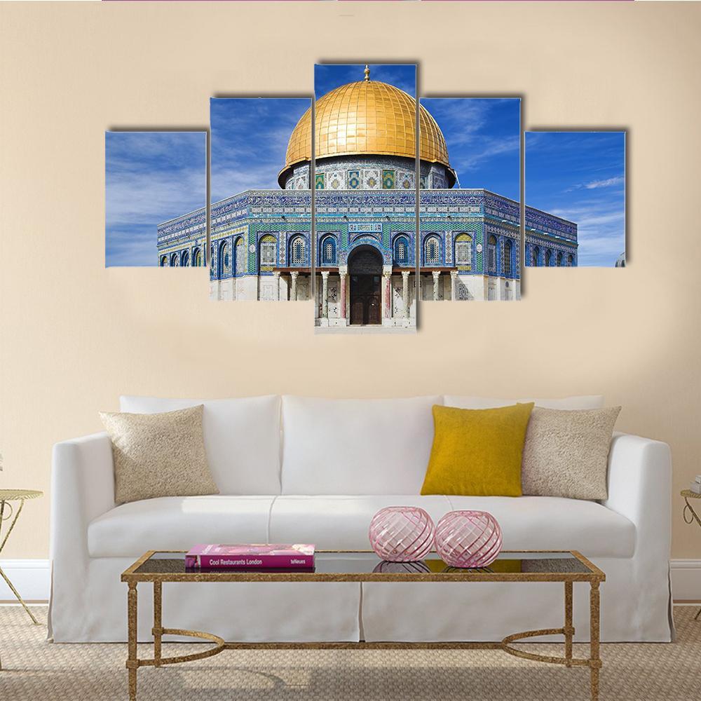 Al Aqsa Mosque In Jerusalem Under Clear Sky Canvas Wall Art-5 Star-Gallery Wrap-62" x 32"-Tiaracle