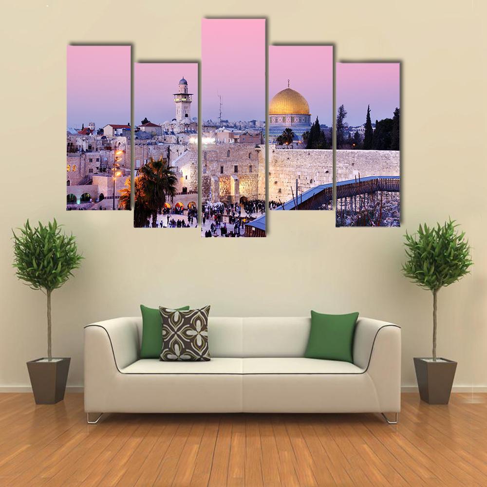 Al Aqsa Mosque Canvas Wall Art-5 Pop-Gallery Wrap-47" x 32"-Tiaracle