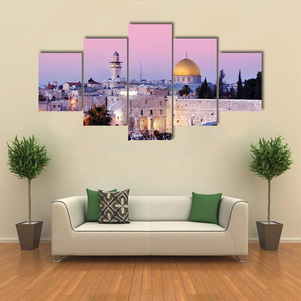 Al Aqsa Mosque Canvas Wall Art-5 Star-Gallery Wrap-62" x 32"-Tiaracle