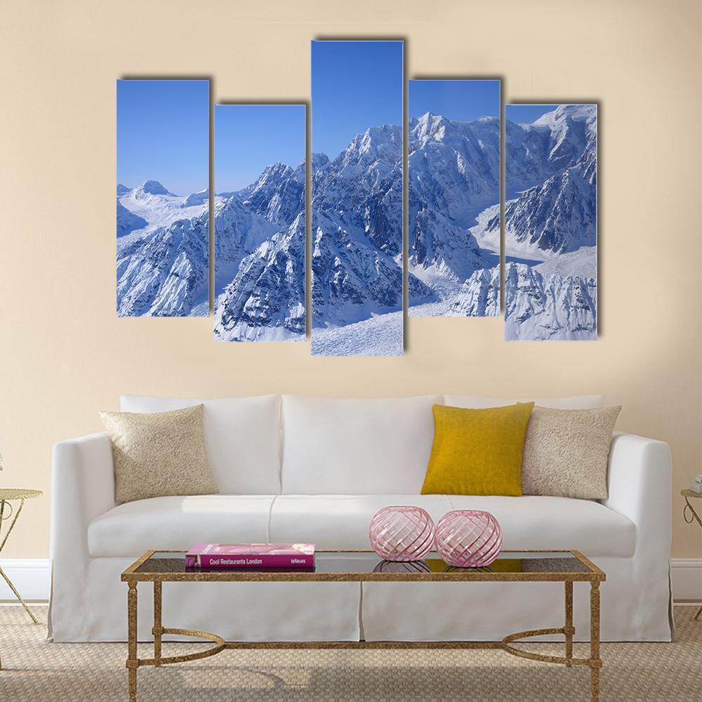 Alaskan Mountain Covered With Snow Canvas Wall Art-5 Pop-Gallery Wrap-47" x 32"-Tiaracle