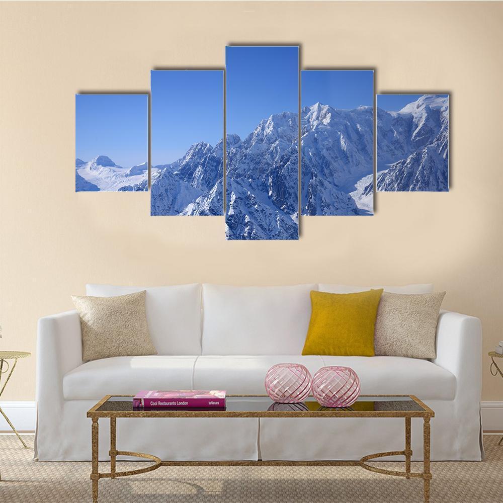 Alaskan Mountain Covered With Snow Canvas Wall Art-5 Star-Gallery Wrap-62" x 32"-Tiaracle