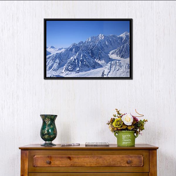 Alaskan Mountain Covered With Snow Canvas Wall Art-1 Piece-Floating Frame-24" x 16"-Tiaracle