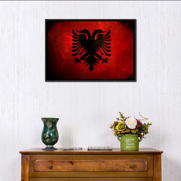 Albania Flag Canvas Wall Art-1 Piece-Floating Frame-24" x 16"-Tiaracle
