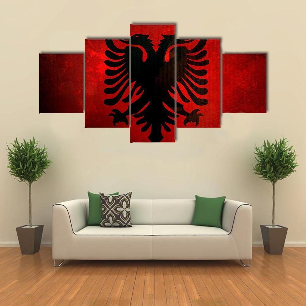 Albania Flag Canvas Wall Art-5 Star-Gallery Wrap-62" x 32"-Tiaracle