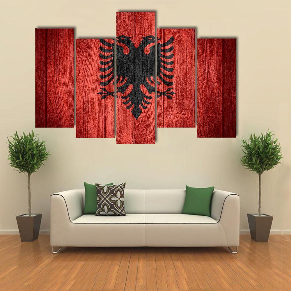 Flag Of Albania Canvas Wall Art-5 Pop-Gallery Wrap-47" x 32"-Tiaracle