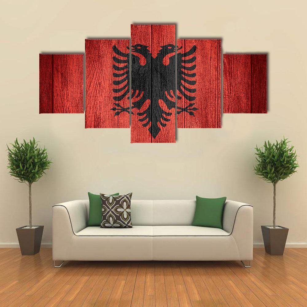 Flag Of Albania Canvas Wall Art-5 Star-Gallery Wrap-62" x 32"-Tiaracle