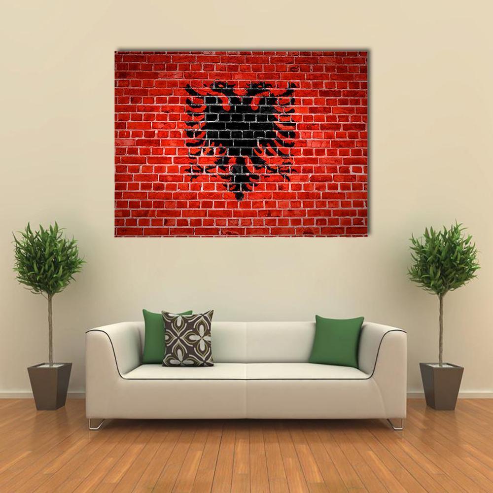 Albanian Flag On Brick Wall Canvas Wall Art-1 Piece-Gallery Wrap-48" x 32"-Tiaracle