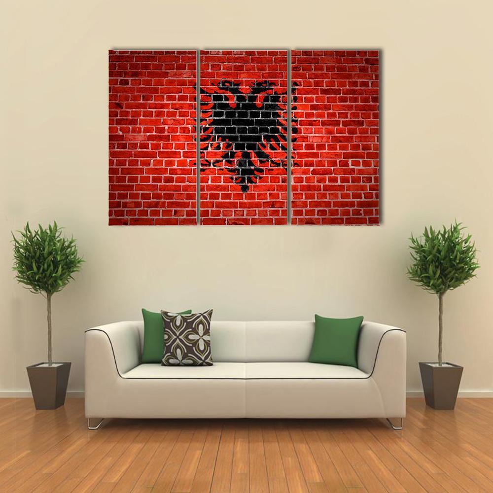 Albanian Flag On Brick Wall Canvas Wall Art-3 Horizontal-Gallery Wrap-37" x 24"-Tiaracle