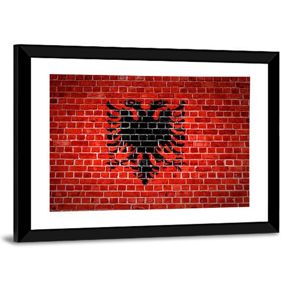 Albanian Flag On Brick Wall Canvas Wall Art-3 Horizontal-Gallery Wrap-25" x 16"-Tiaracle