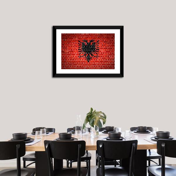 Albanian Flag On Brick Wall Canvas Wall Art-3 Horizontal-Gallery Wrap-25" x 16"-Tiaracle