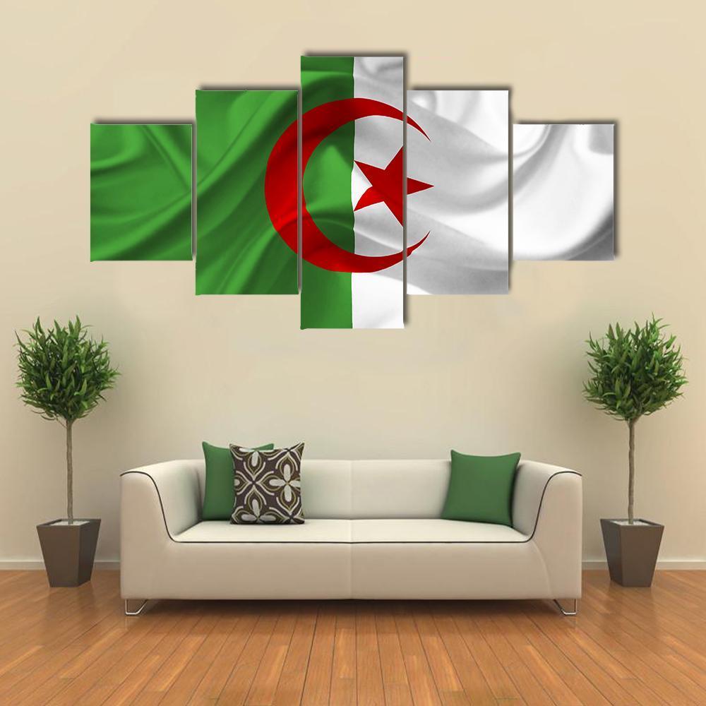 Algeria Flag Canvas Wall Art-5 Star-Gallery Wrap-62" x 32"-Tiaracle