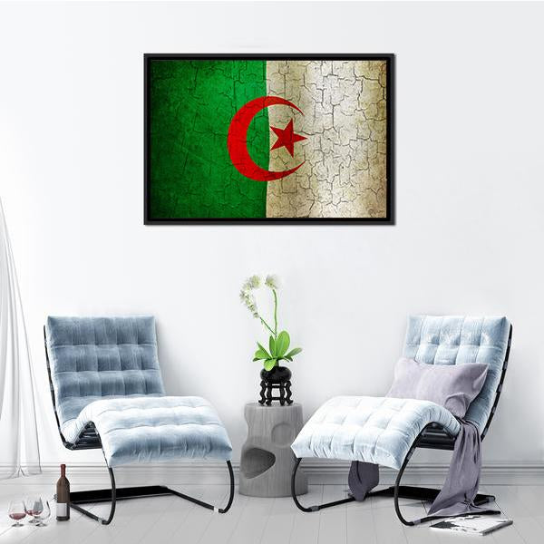 Algerian Flag On Grunge Canvas Wall Art-3 Horizontal-Gallery Wrap-25" x 16"-Tiaracle