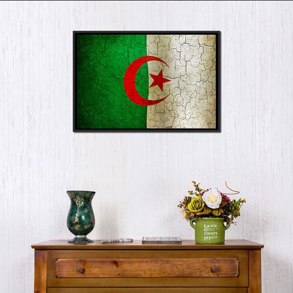 Algerian Flag On Grunge Canvas Wall Art-1 Piece-Floating Frame-24" x 16"-Tiaracle