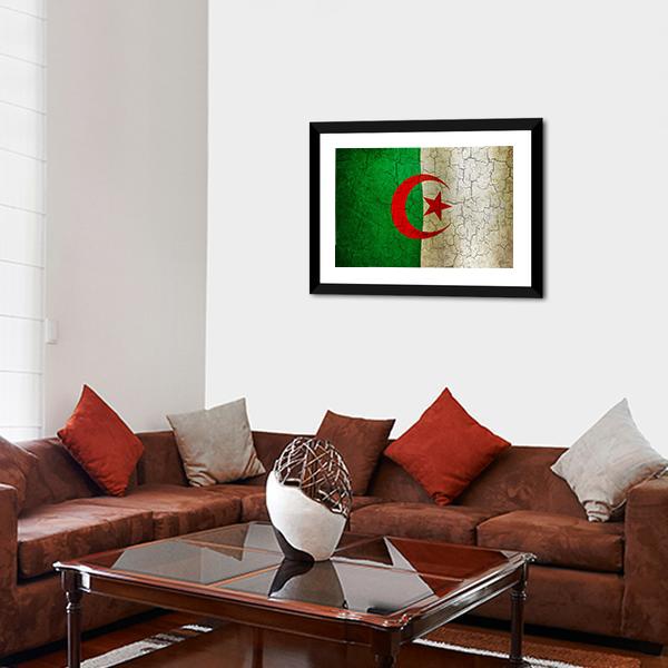 Algerian Flag On Grunge Canvas Wall Art-3 Horizontal-Gallery Wrap-25" x 16"-Tiaracle