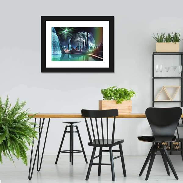 Alien City With Quasar Star Canvas Wall Art-3 Horizontal-Gallery Wrap-25" x 16"-Tiaracle