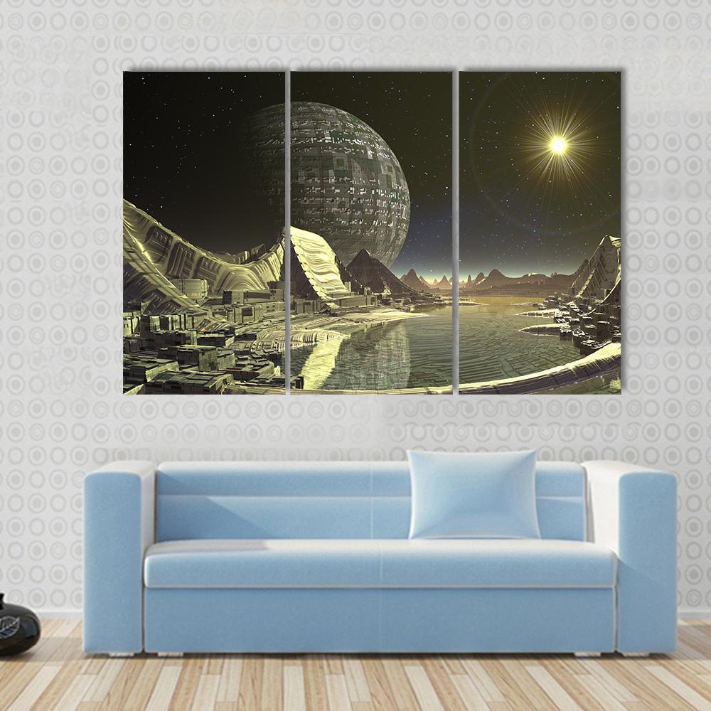 Alien Satellite City Canvas Wall Art-3 Horizontal-Gallery Wrap-37" x 24"-Tiaracle