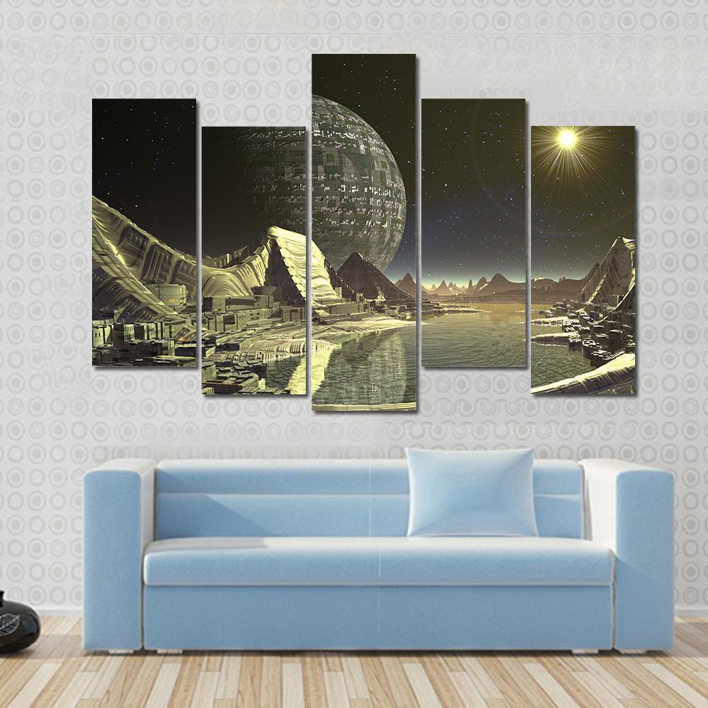 Alien Satellite City Canvas Wall Art-5 Pop-Gallery Wrap-47" x 32"-Tiaracle