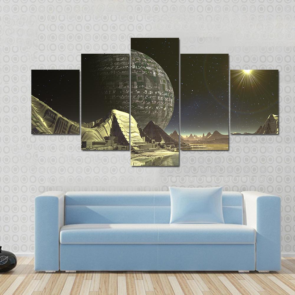 Alien Satellite City Canvas Wall Art-5 Star-Gallery Wrap-62" x 32"-Tiaracle