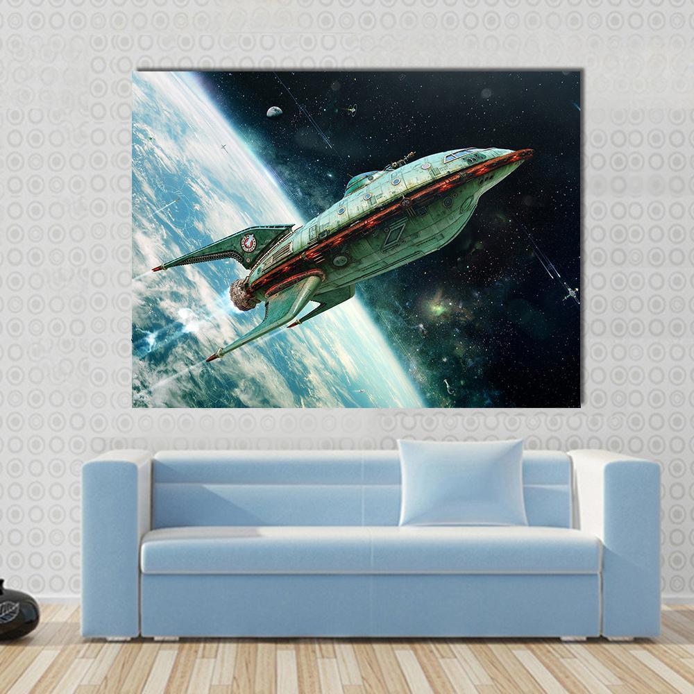 Alien Space Shuttle Canvas Wall Art-1 Piece-Gallery Wrap-48" x 32"-Tiaracle