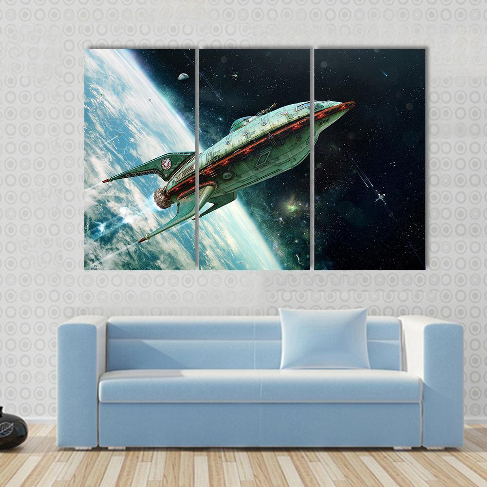 Alien Space Shuttle Canvas Wall Art-3 Horizontal-Gallery Wrap-37" x 24"-Tiaracle