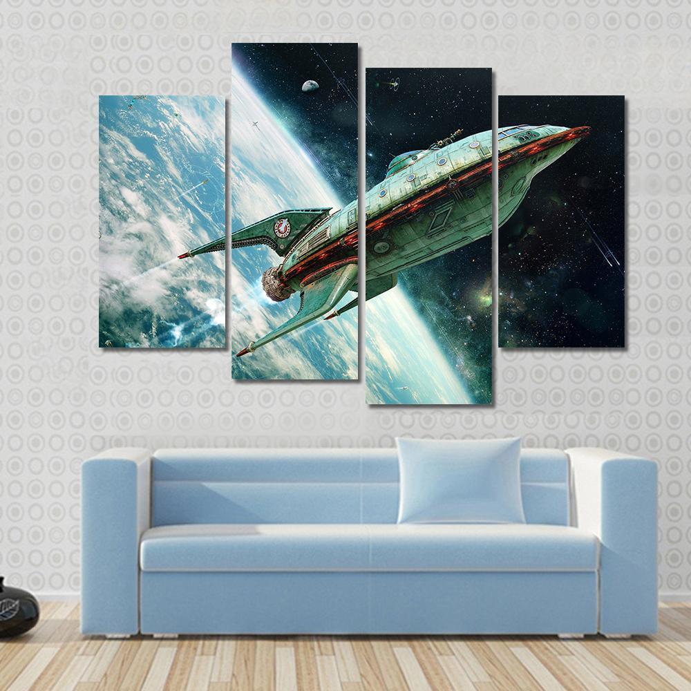 Alien Space Shuttle Canvas Wall Art-4 Pop-Gallery Wrap-50" x 32"-Tiaracle