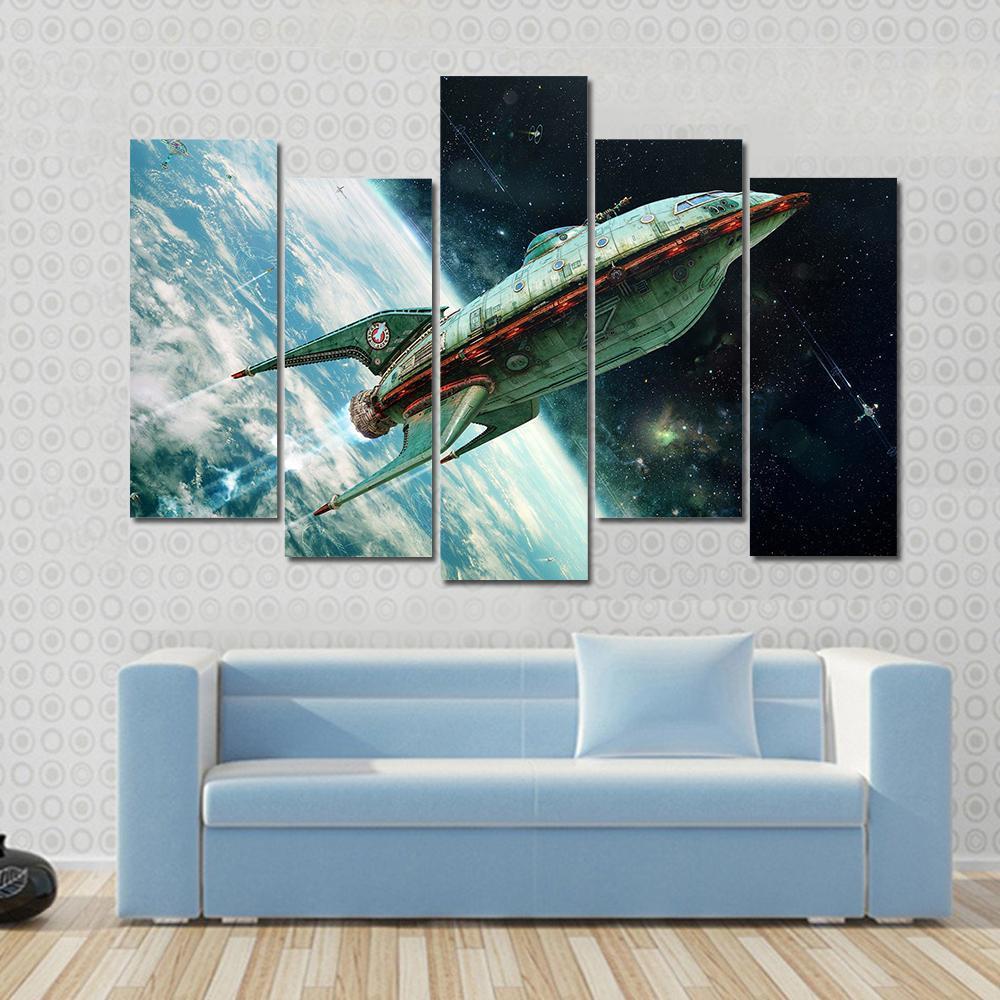 Alien Space Shuttle Canvas Wall Art-5 Pop-Gallery Wrap-47" x 32"-Tiaracle