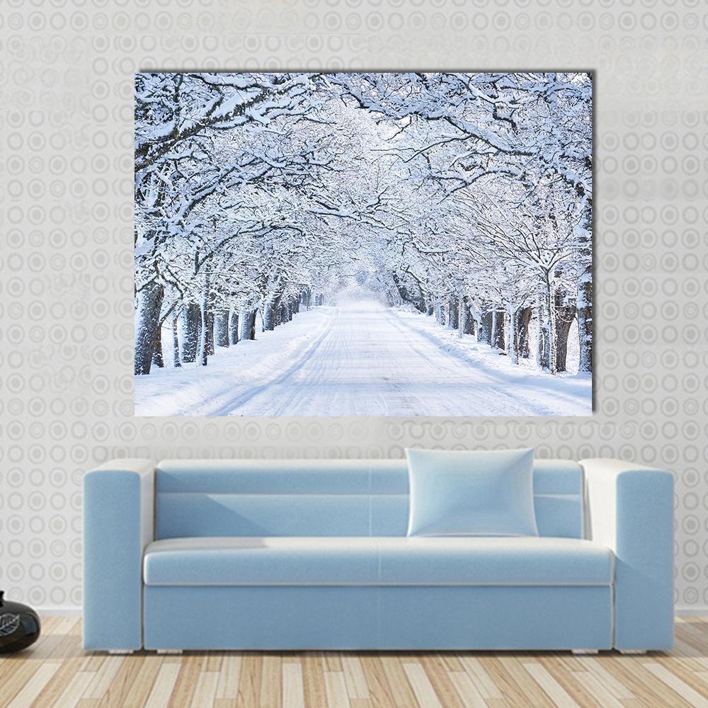 Alley In Snowy Morning Canvas Wall Art-1 Piece-Gallery Wrap-48" x 32"-Tiaracle