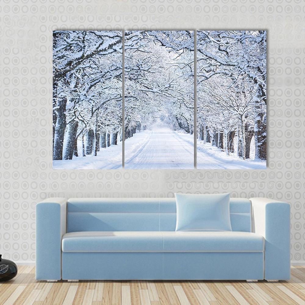 Alley In Snowy Morning Canvas Wall Art-3 Horizontal-Gallery Wrap-37" x 24"-Tiaracle