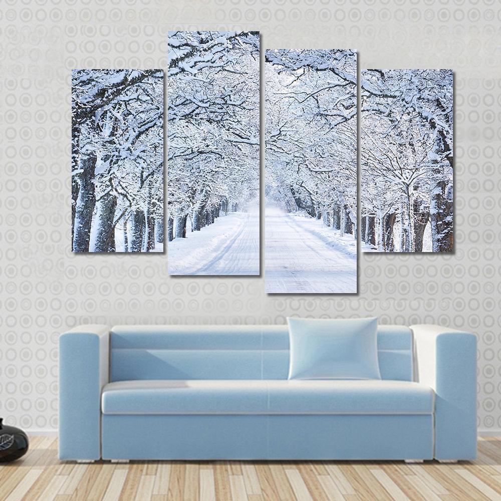 Alley In Snowy Morning Canvas Wall Art-4 Pop-Gallery Wrap-50" x 32"-Tiaracle