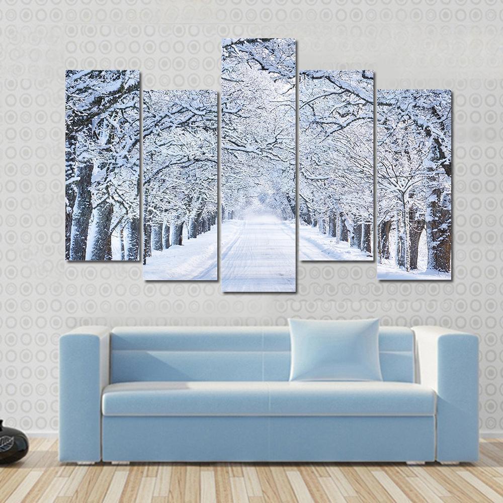 Alley In Snowy Morning Canvas Wall Art-5 Pop-Gallery Wrap-47" x 32"-Tiaracle